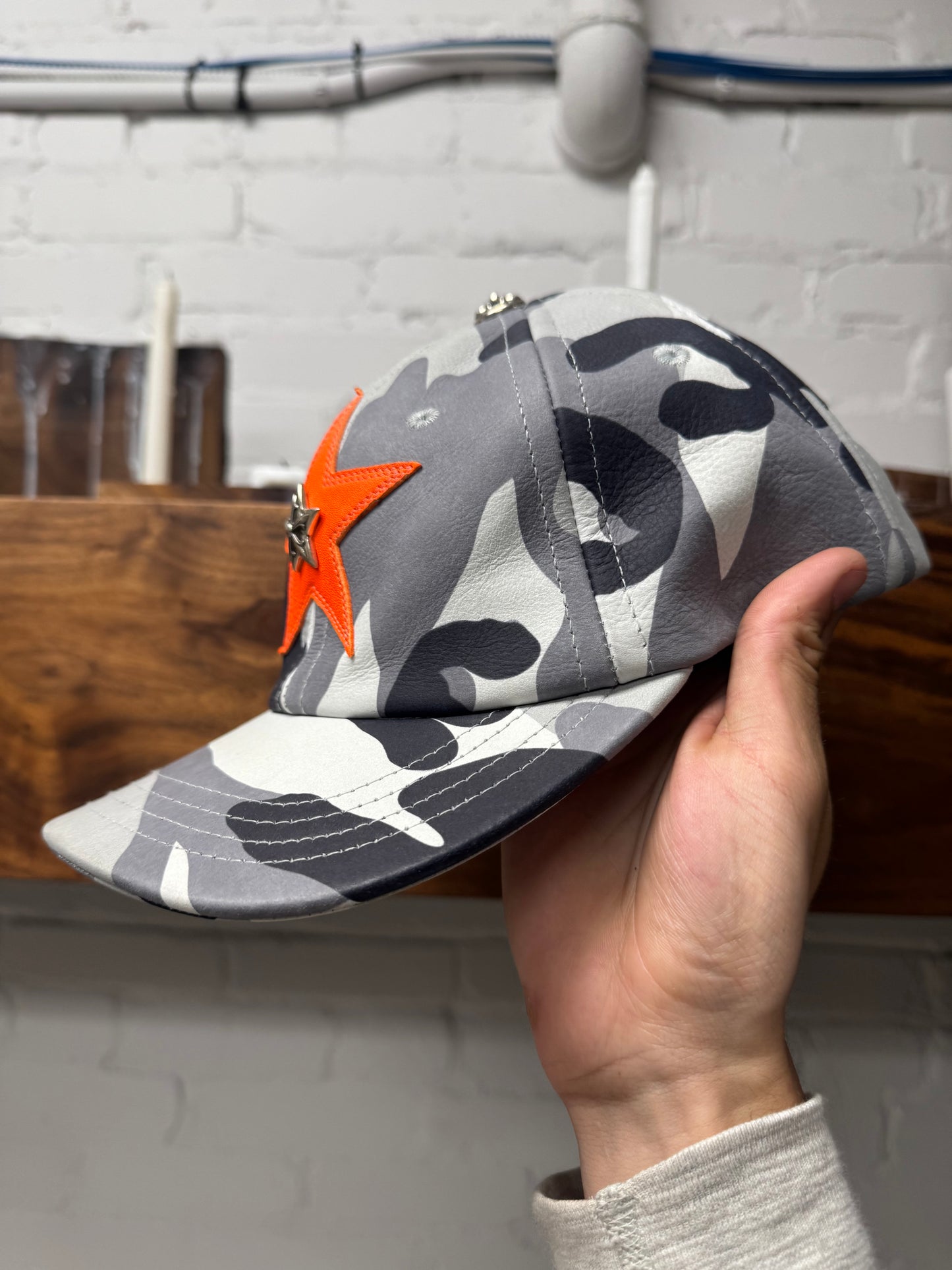Chrome Hearts Snow Camouflage Leather Star Patch Gunslinger Strap-Back Hat