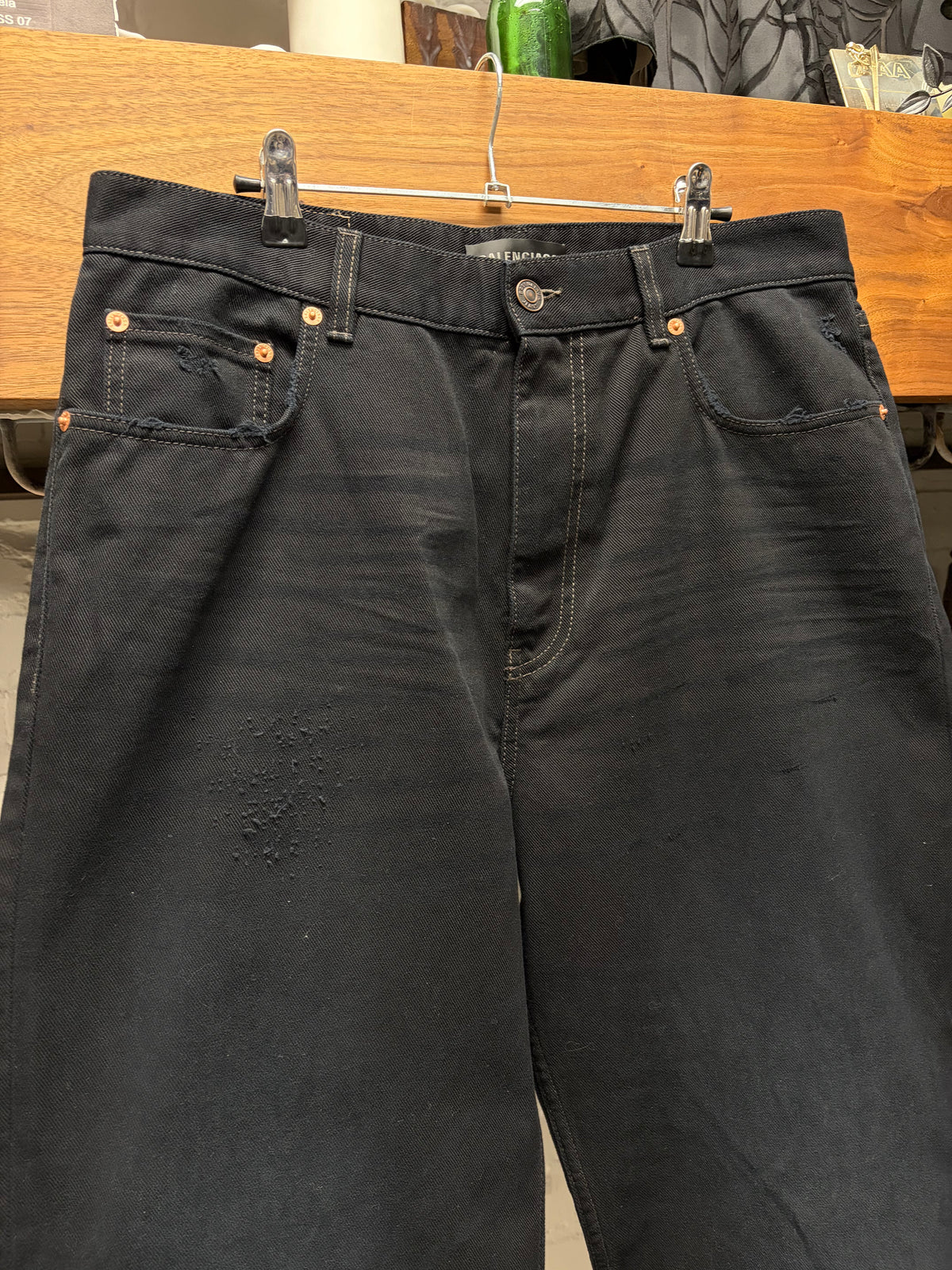 2023 Balenciaga ‘Lightly Distressed’ Black Bootcut Denim