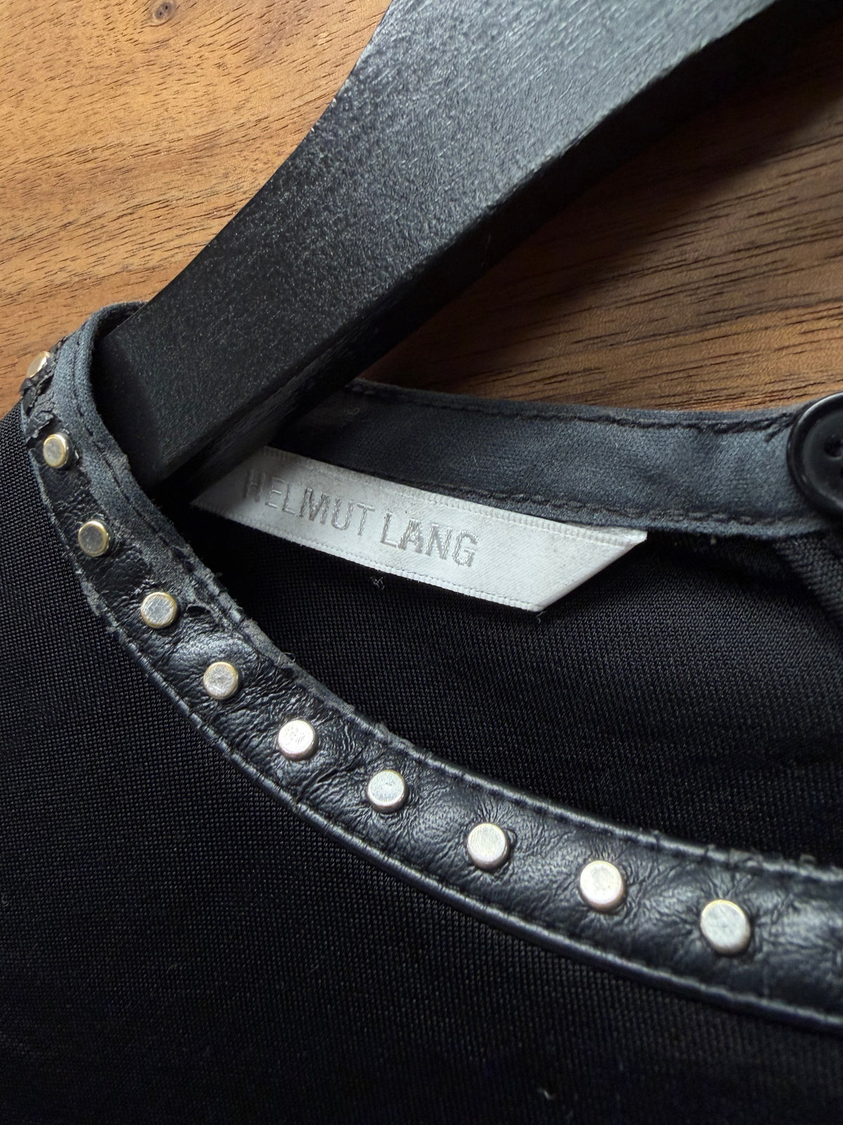 Helmut Lang Studded ‘Leather Trim’ Black Long Sleeve Shirt