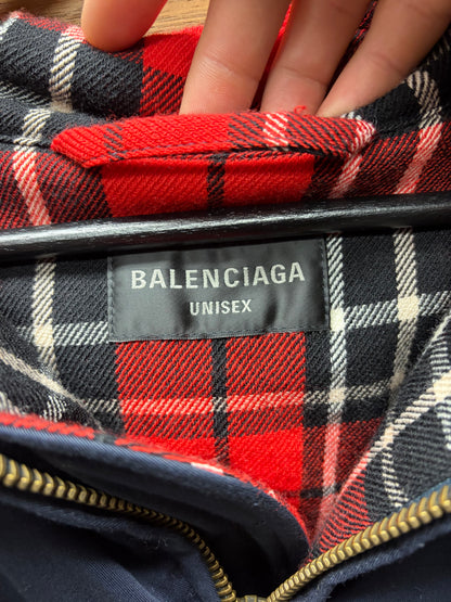Balenciaga Double Sided ‘Harrington’ Navy/Plaid Down Filled Jacket