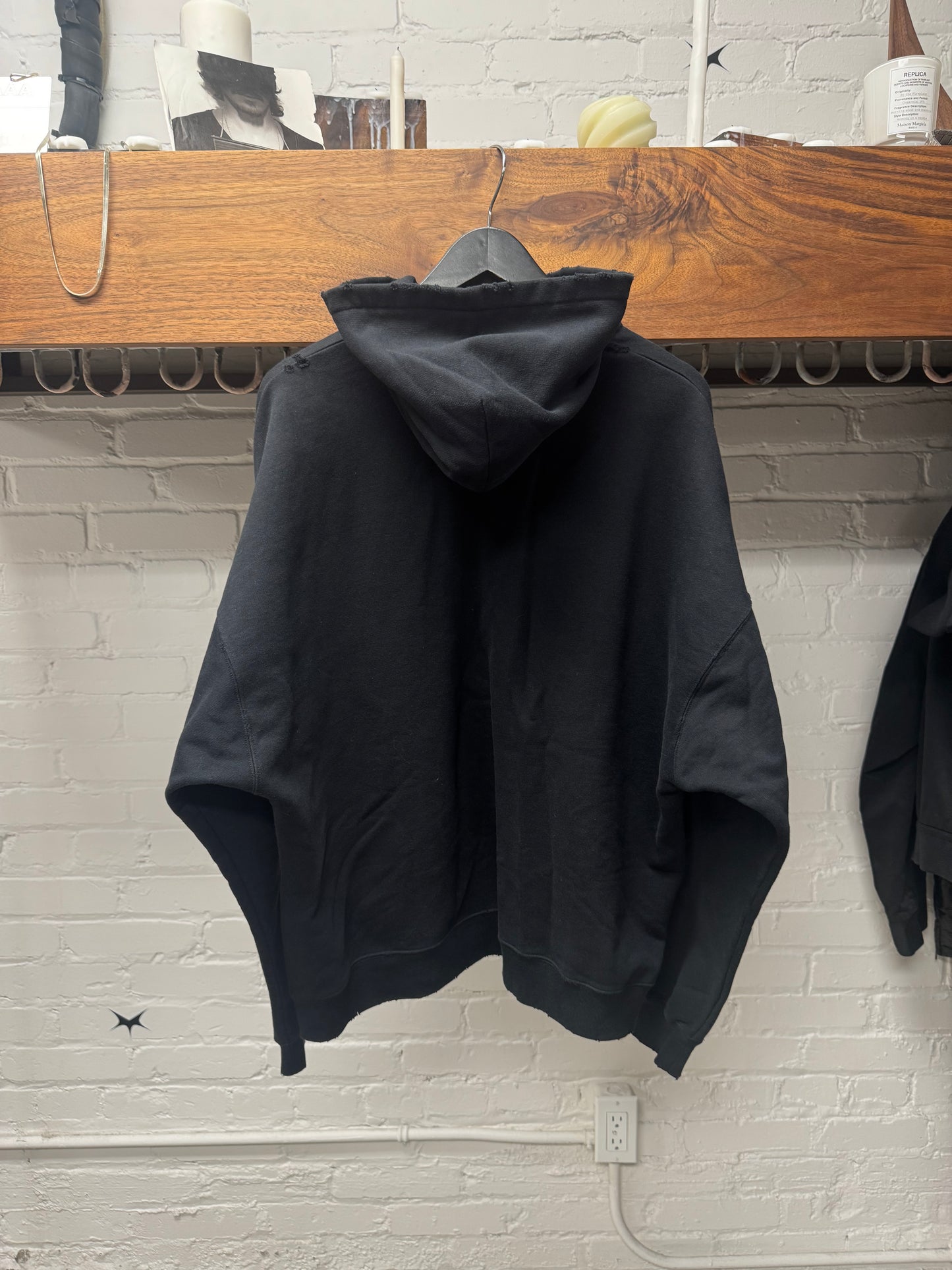 2022 Balenciaga Painted ‘Script Logo’ Distressed Black Cotton Hoodie