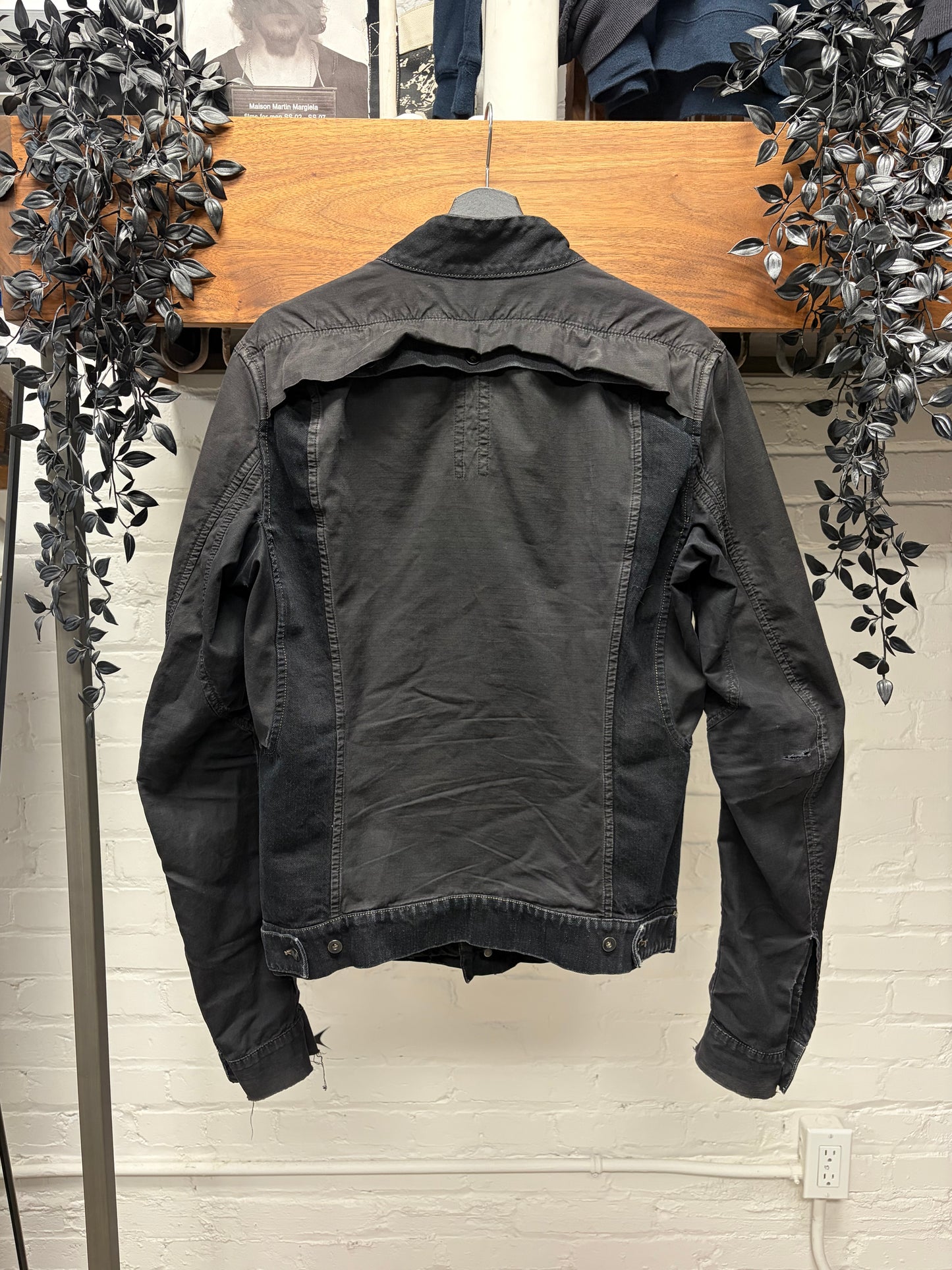 Rick Owens O&M Era Black Denim ‘Slave’ High Neck Jacket