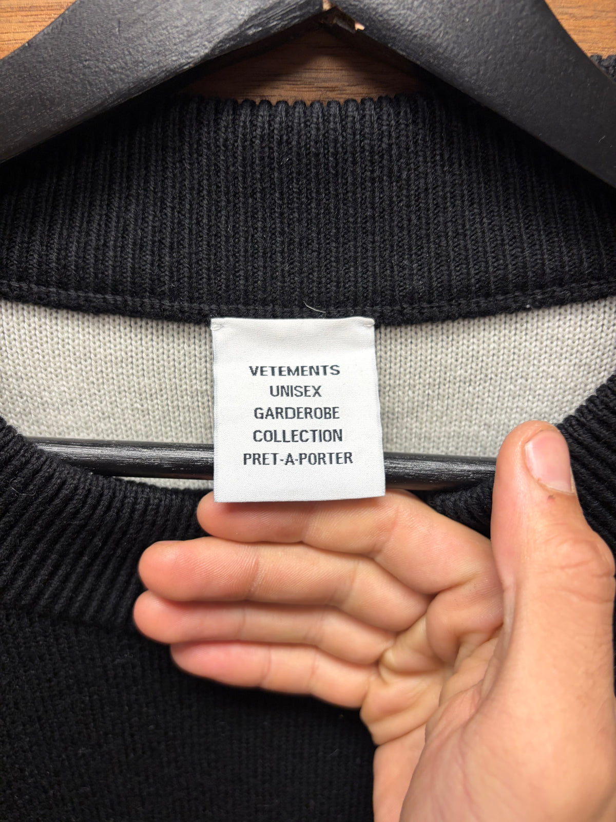 Vetements Drop Shoulder Black Wool ‘Gothic Logo’ Sweater