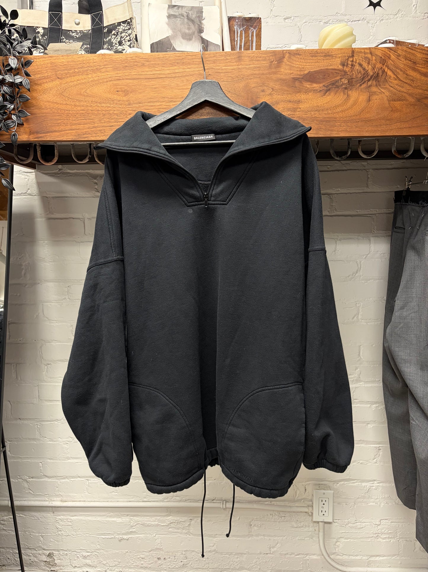 2018 Balenciaga ‘Funnel Neck’ Black Quarter Zip Sweatshirt