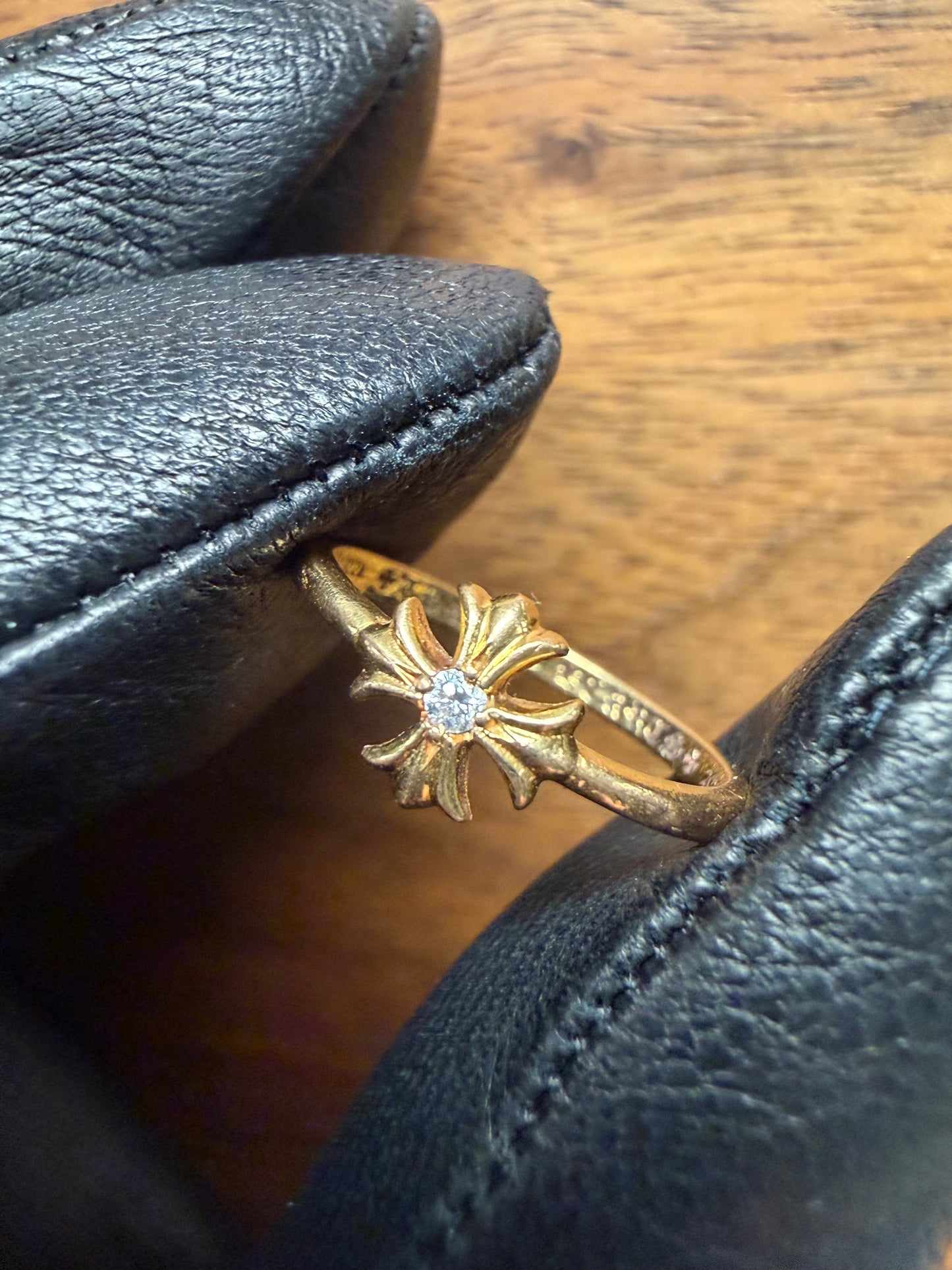 Chrome Hearts 18k Gold Plus Cross Ring with Factory Set Diamond