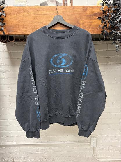 AW2023 Balenciaga ‘Surfer’ Distressed Washed Black Sweatshirt