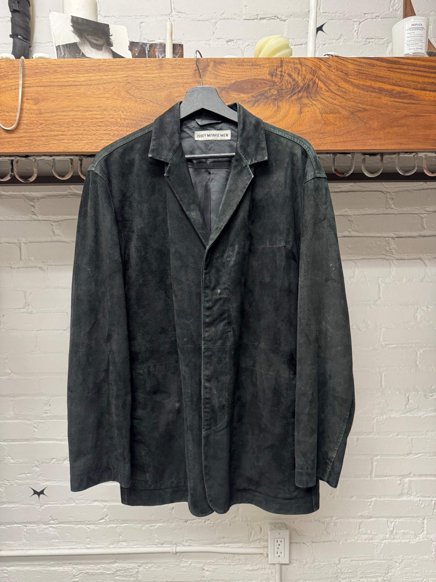 Vintage Issey Miyake Men Black Suede Collared Jacket