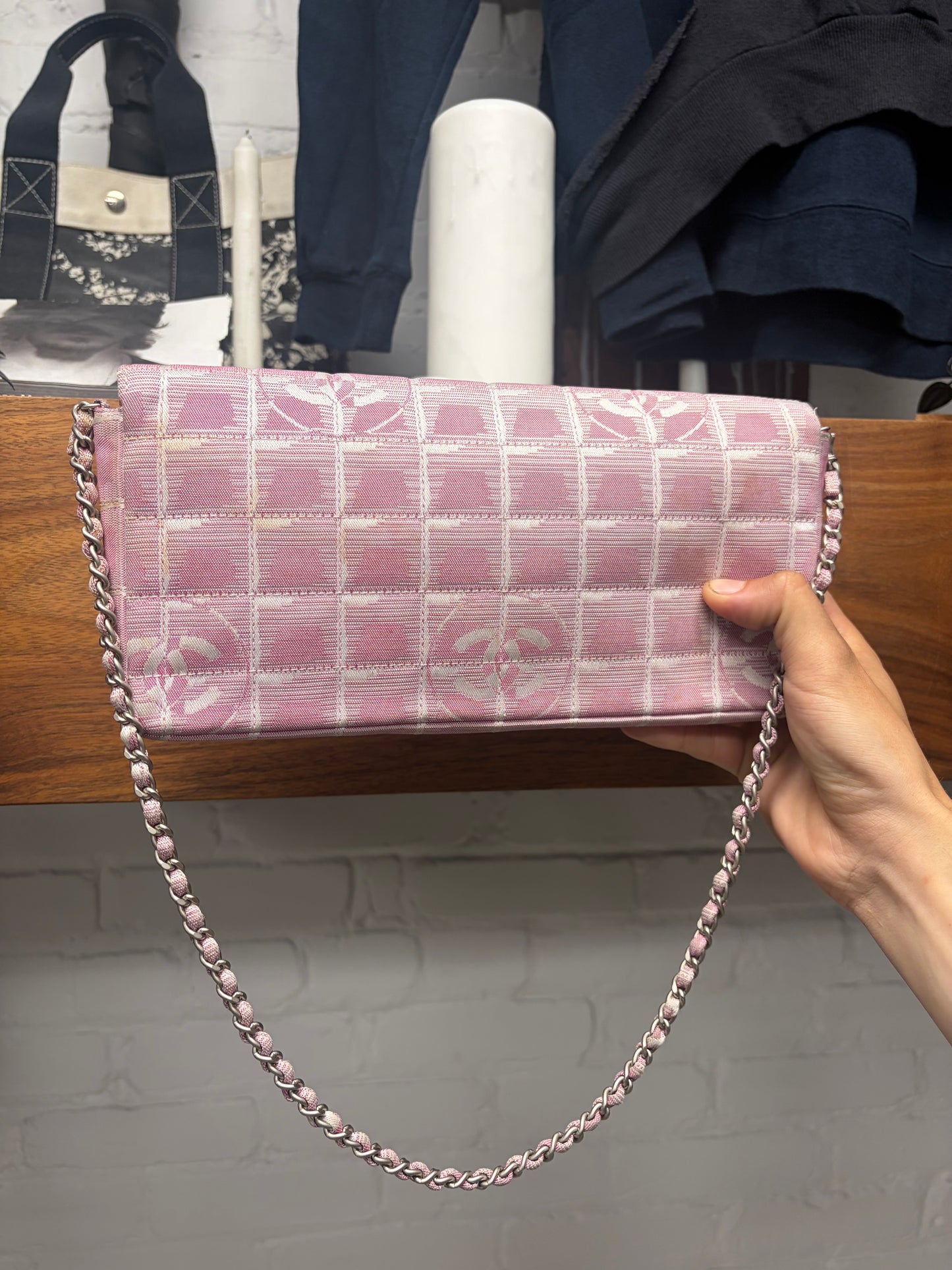 Chanel Pink Canvas ‘Chocolate Bar’ Chain Shoulder Bag
