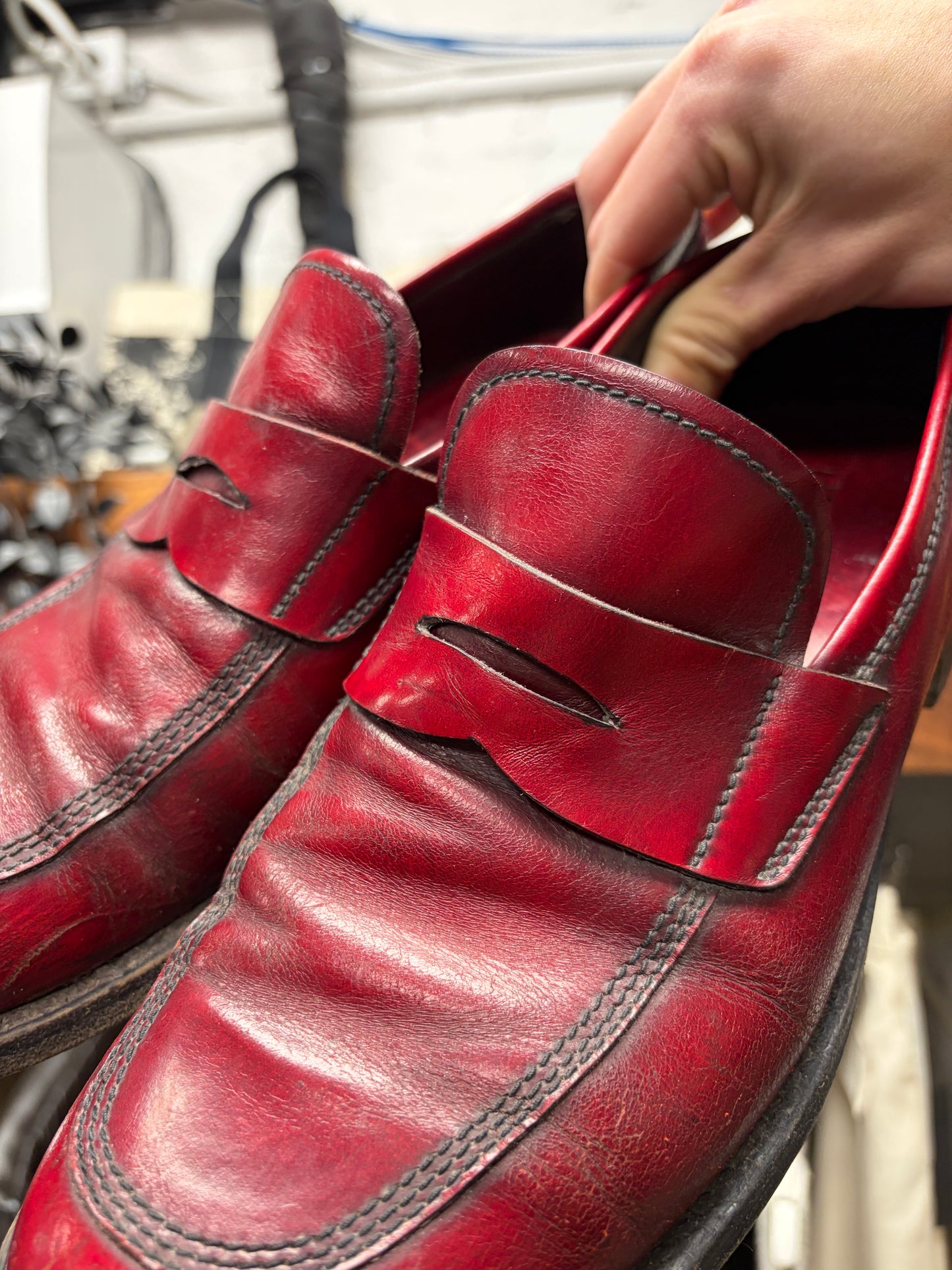 Sample Prada Oxblood Red Leather Penny Loafers