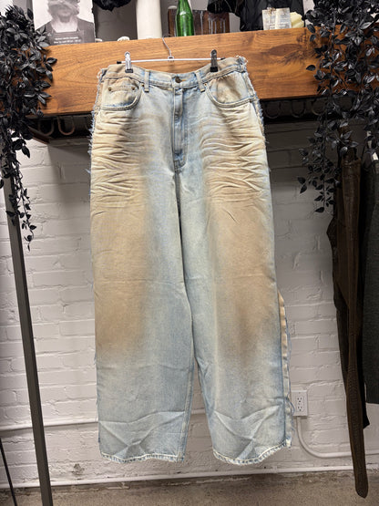 Project G/R Reversible Wide Leg Dirt Washed Blue Baggy Denim