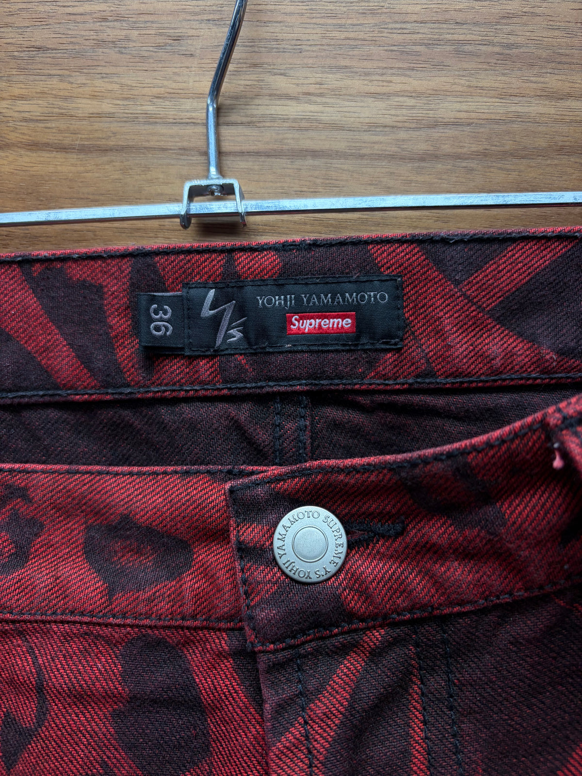 AW2025 Yohji Yamamoto x Supreme Y’s Overdyed Red ‘Skull Print’ Baggy Denim