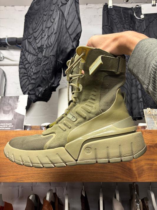 Balmain Khaki ‘B-Army’ Green Suede Combat High Top Sneaker/Boots