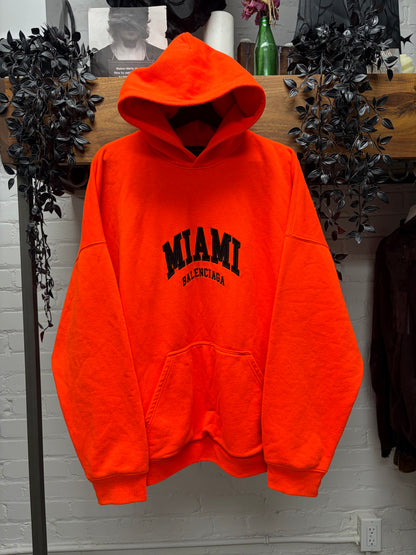 2022 Balenciaga ‘Miami’ Collegiate Logo Orange/Black Embroidered Pullover Hoodie