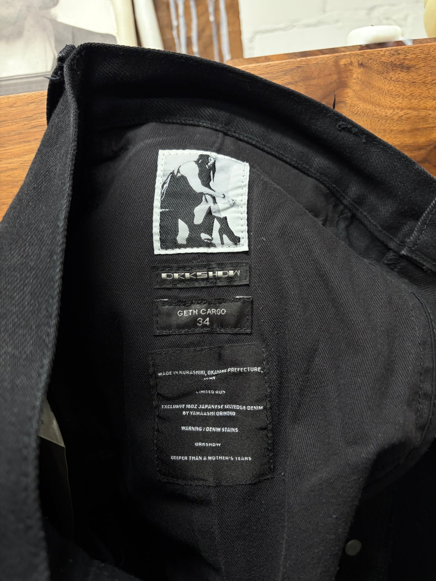 Rick Owens 16oz Japanese ‘Geth Cargo’ Wide Leg Black Denim