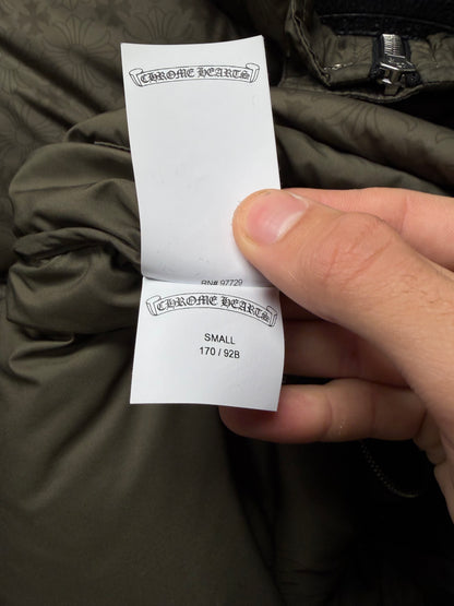 Chrome Hearts Dark Green ‘Plus Cross Monogram’ Down Filled Puffer Jacket with .925 Silver Hardware