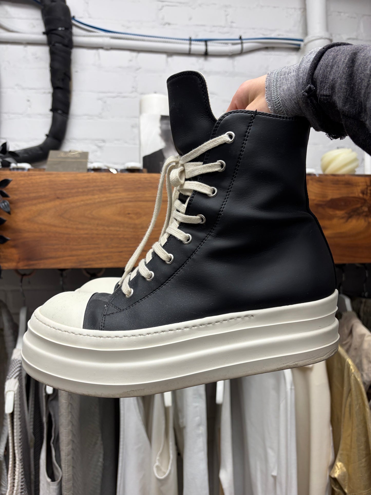 Rick Owens ‘Double Bumper’ Leather High Top Ramones