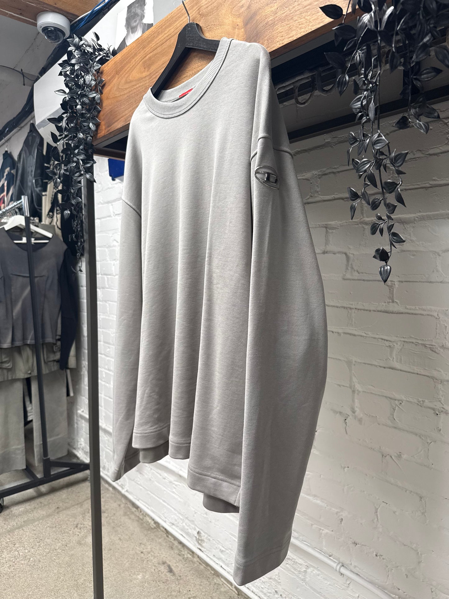 Diesel Silver D-Logo Grey Cotton Pullover Sweatshirt