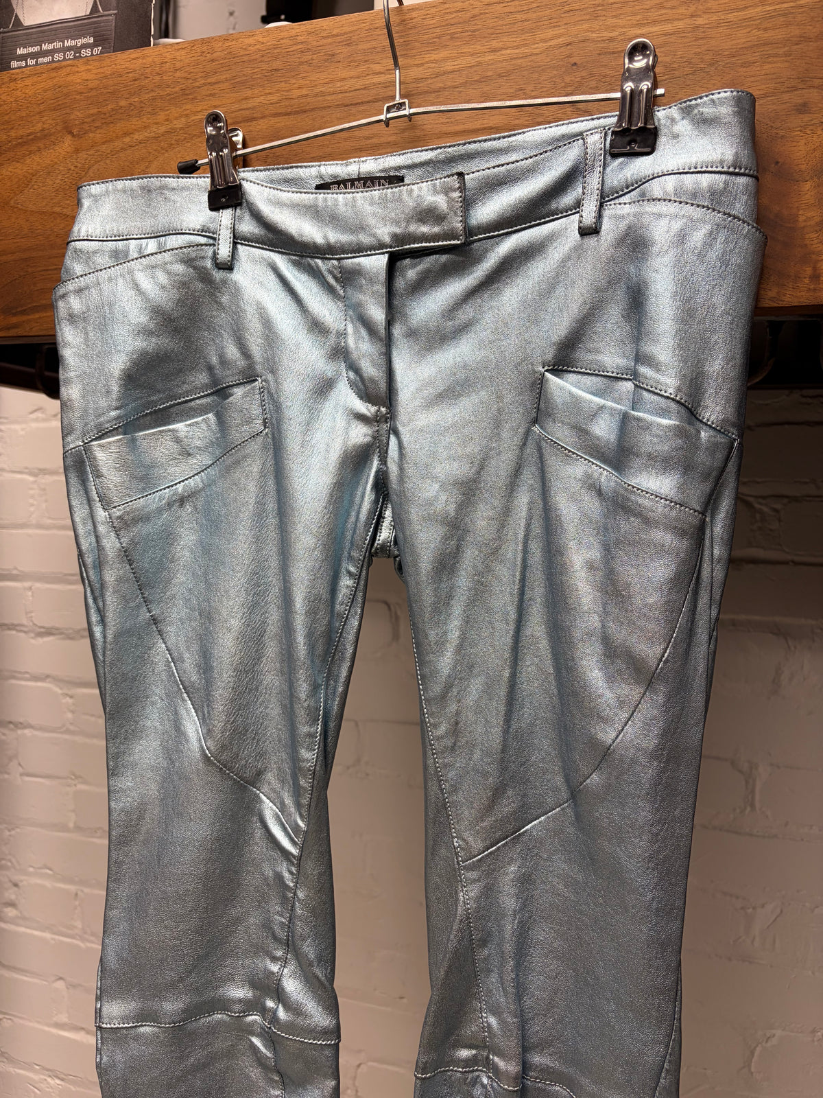 SS2011 Balmain ‘Metallic’ Ice Blue Lambskin Biker Skinny Leather Pants