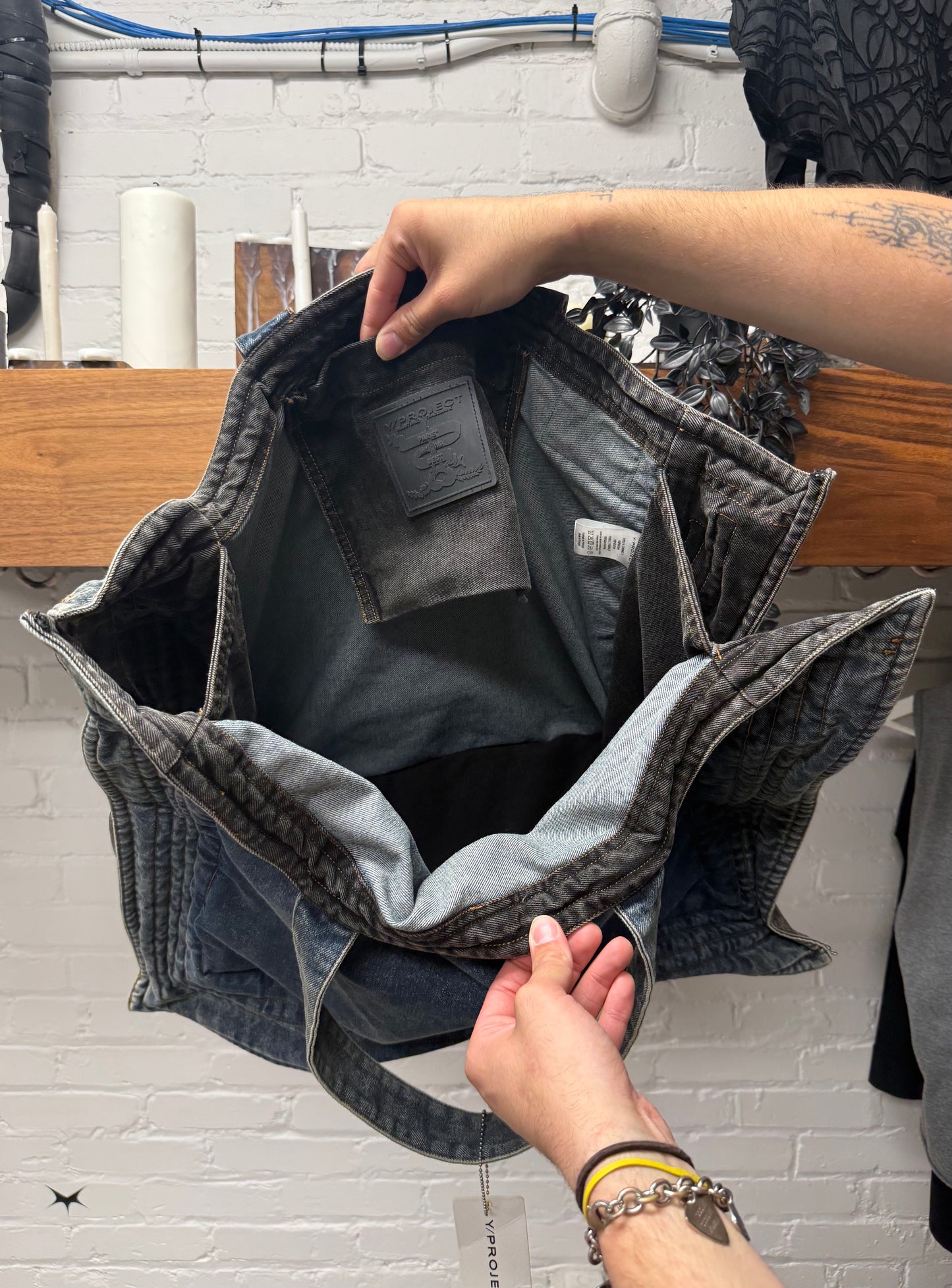 Y Project ‘Maxi Cabas’ Metal Wire Structured Denim Tote Bag