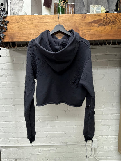 Amiri ‘Gunshot’ Cropped Cashmere Thrash Distressed Black Hoodie