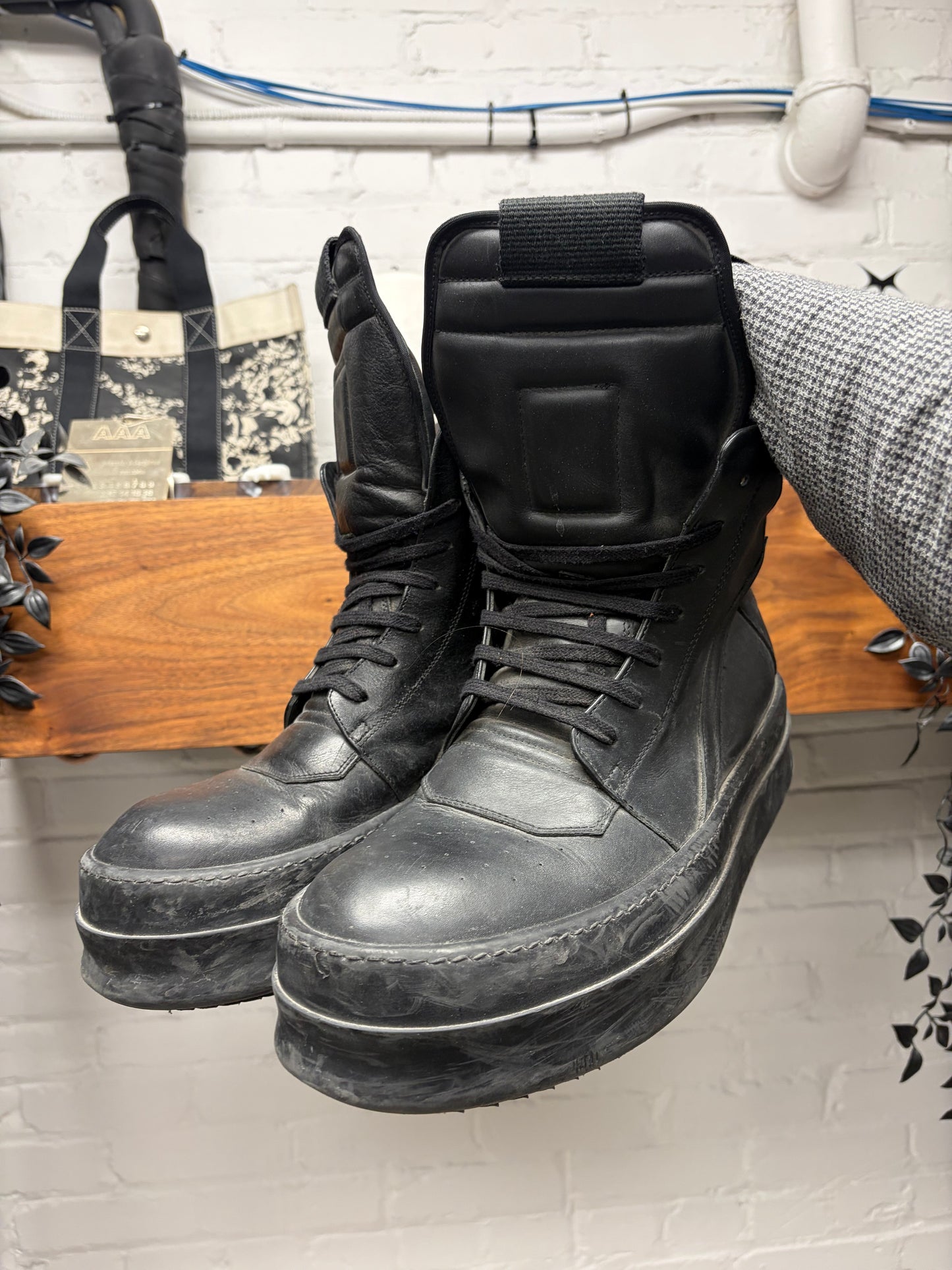 Rick Owens ‘Mega Bumper’ Geobasket Black High Top Sneakers