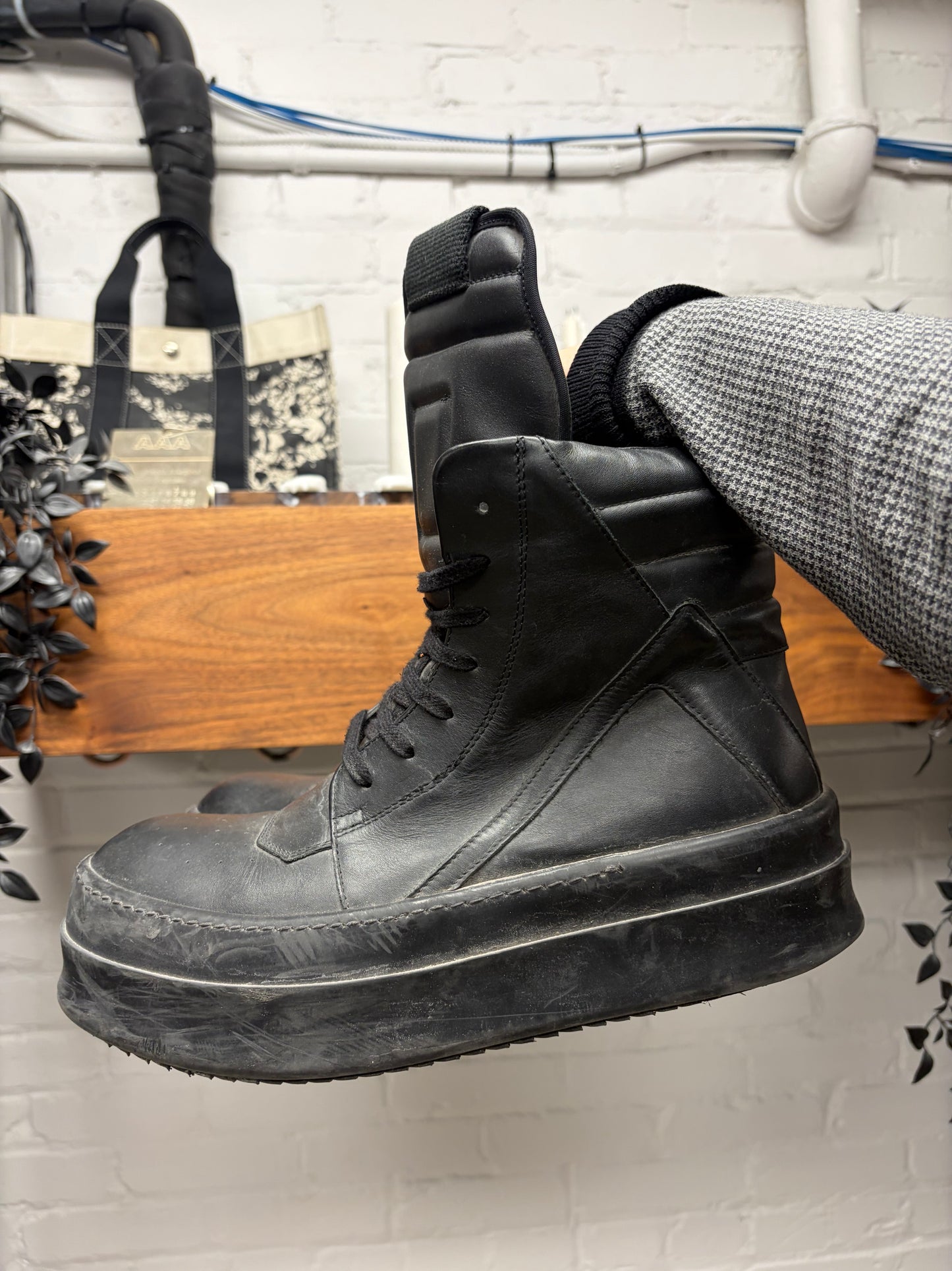 Rick Owens ‘Mega Bumper’ Geobasket Black High Top Sneakers