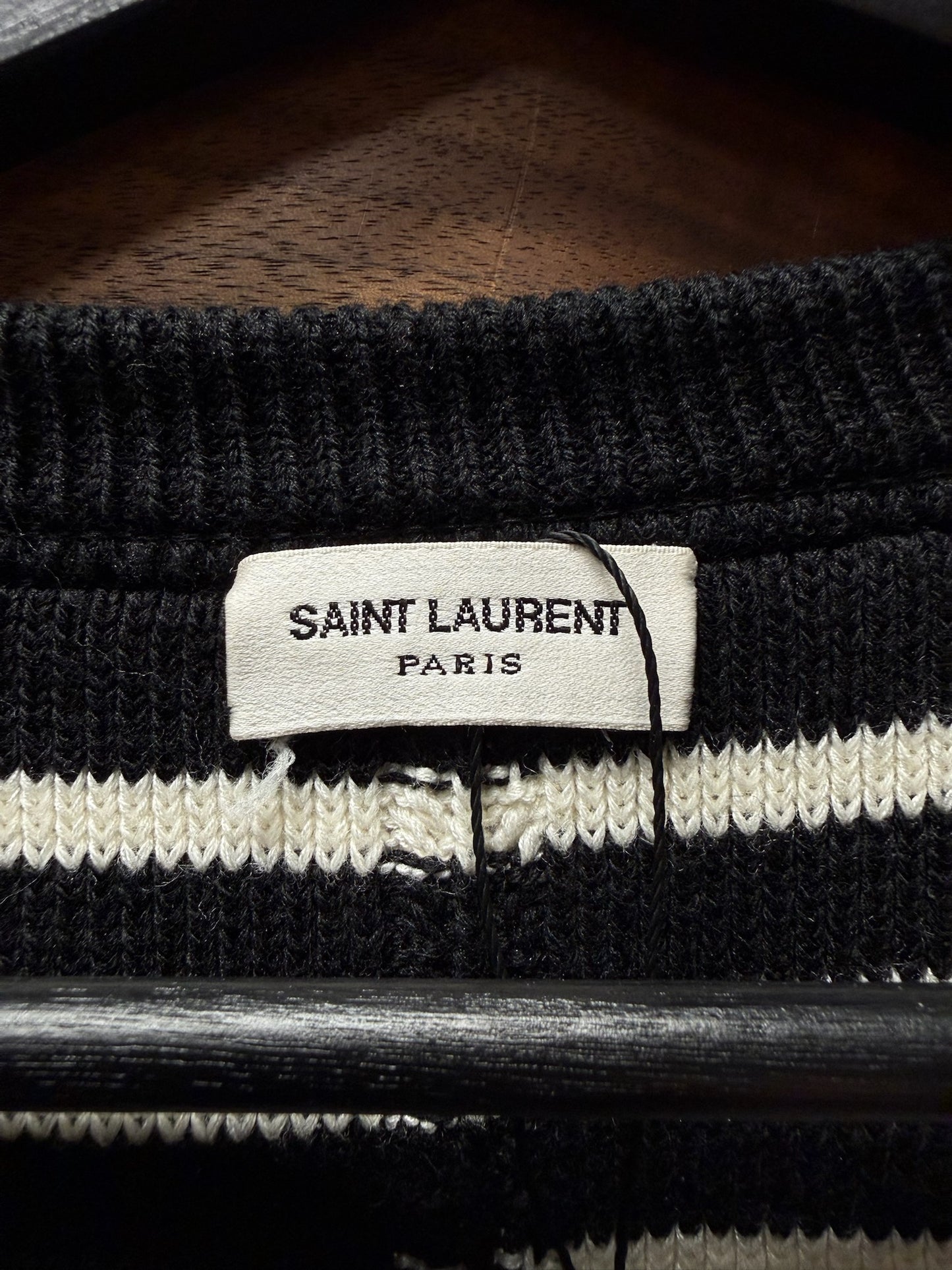 2015 Saint Laurent by Hedi Slimane ‘Asymmetric Zip’ Black/White Striped Knit Sweater