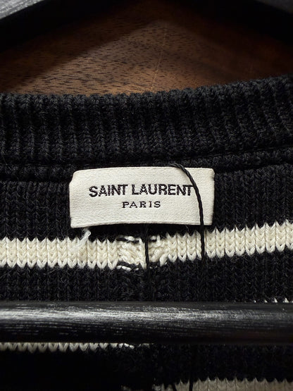 2015 Saint Laurent by Hedi Slimane ‘Asymmetric Zip’ Black/White Striped Knit Sweater