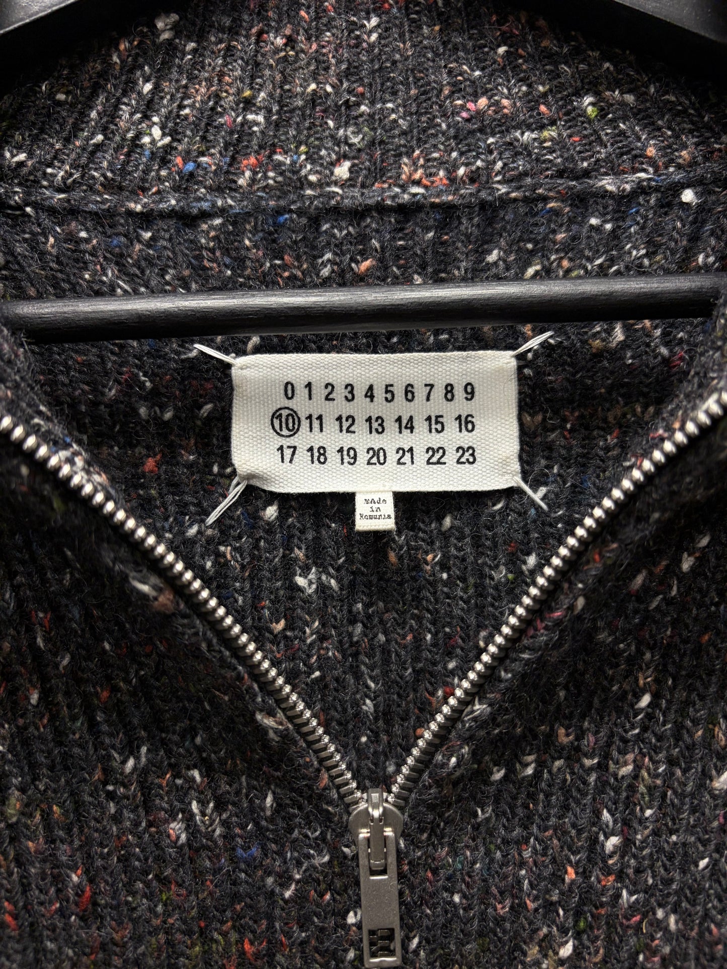 SS2017 Maison Margiela Charcoal Speckled ‘Drivers Knit’ Zip-Up Sweater with Frayed Tassels