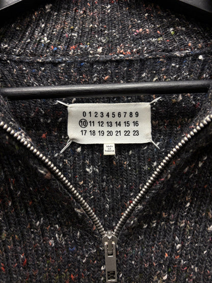 SS2017 Maison Margiela Charcoal Speckled ‘Drivers Knit’ Zip-Up Sweater with Frayed Tassels