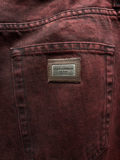 Dolce & Gabbana Bleach Dyed Red Slim/Skinny Cut Denim