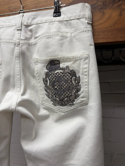 Roberto Cavalli Embroidered Silver ‘Crest Logo’ White Skinny Jeans
