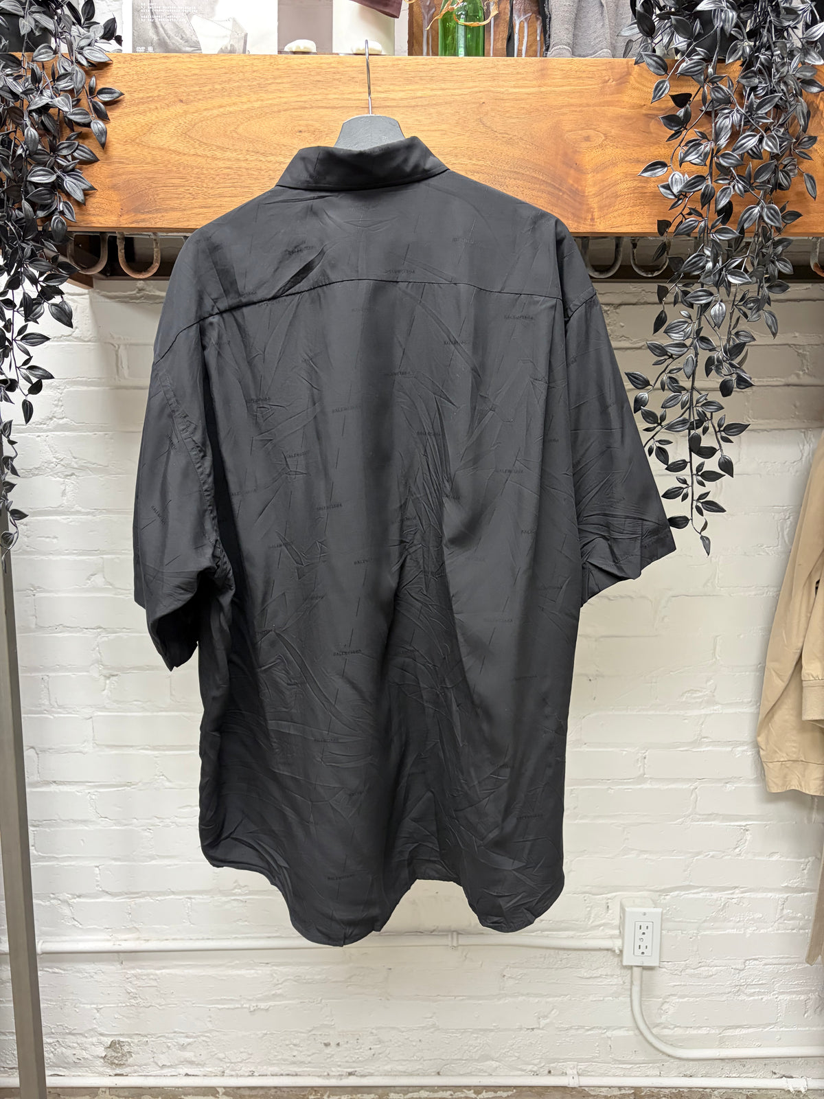 2021 Balenciaga ‘Subtle Monogram’ Black Oversized Short Sleeve Button Up Shirt
