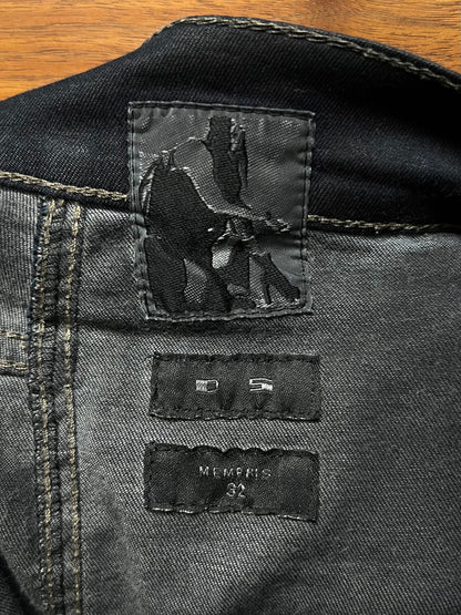 2014 Rick Owens ‘Memphis’ Waxed Black Biker Panelled Cargo Denim