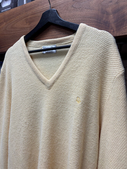 Vintage 90s Christian Dior Yellow Embroidered Logo V-Neck Sweater