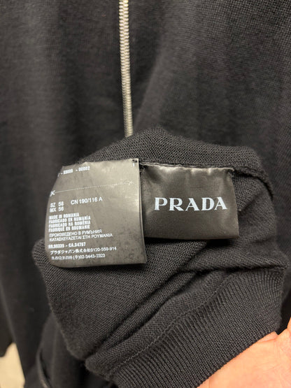 Prada Black Virgin Wool ‘Drivers Knit’ Zip Up Sweater