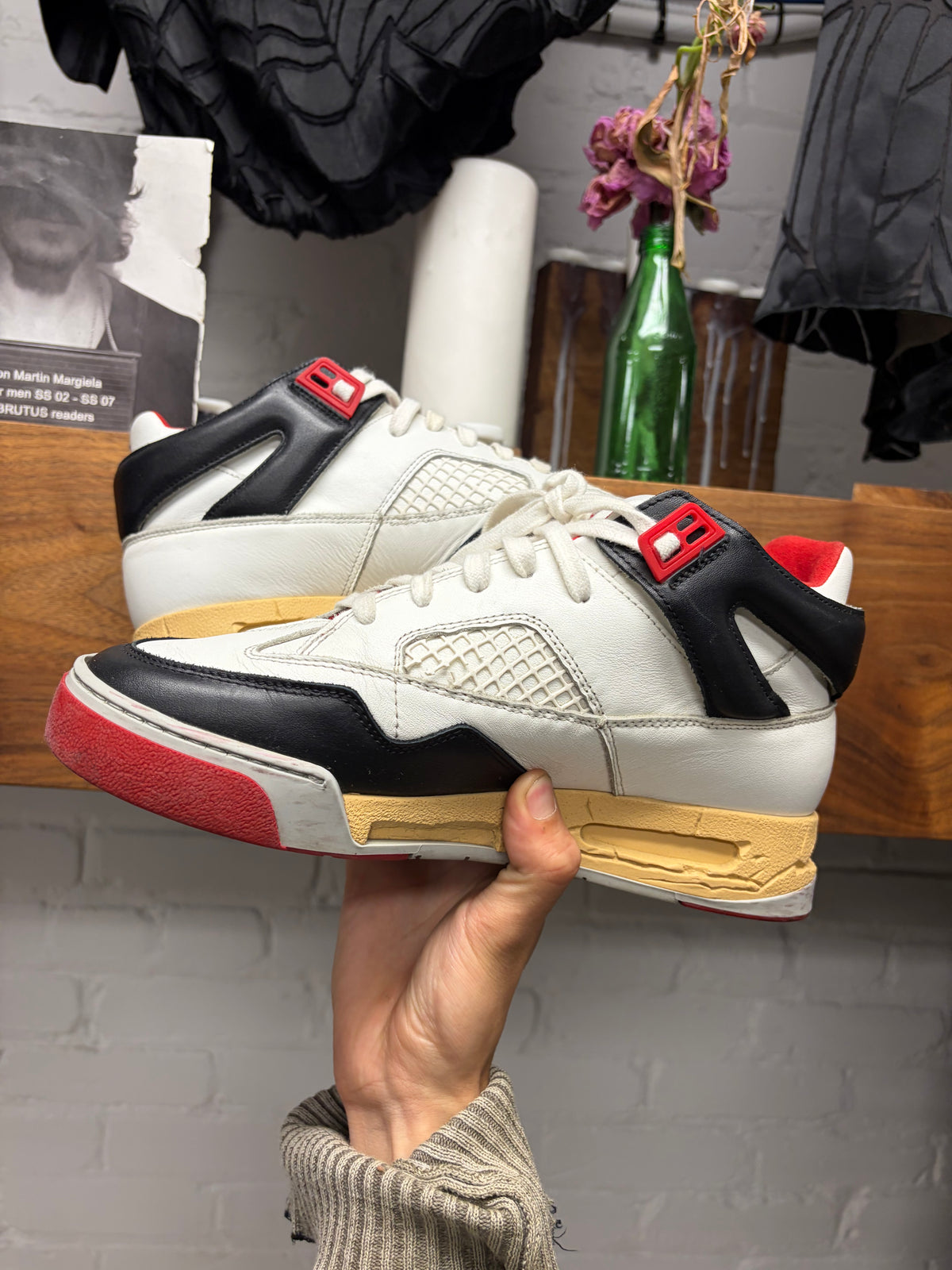 Maison Margiela ‘DDSTK’ White/Red Leather High Top Sneakers
