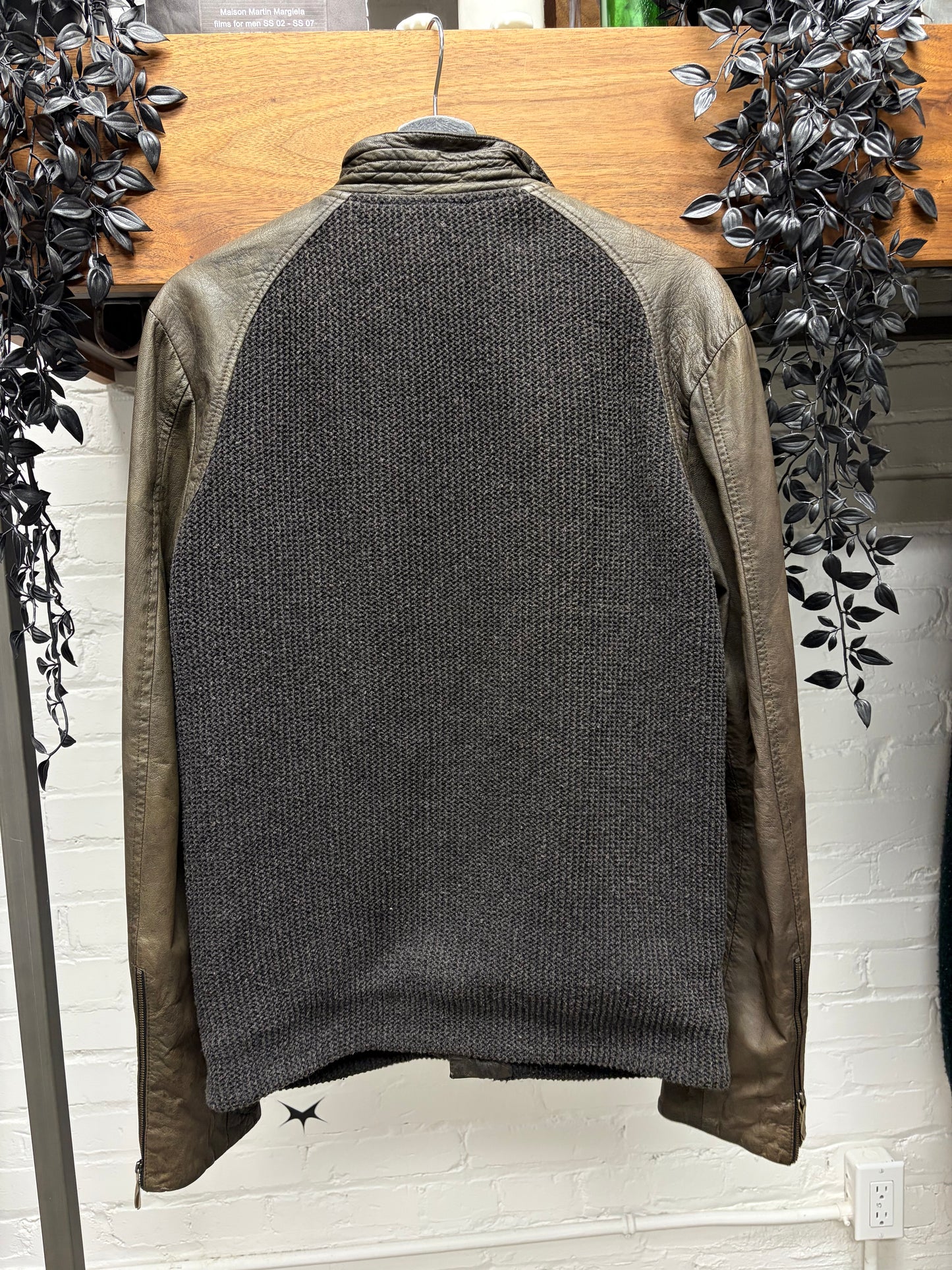 14th Addiction Dark Brown Hybrid Ribbed Wool/Leather Jacket