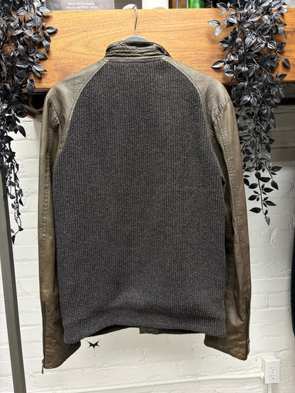 14th Addiction Dark Brown Hybrid Ribbed Wool/Leather Jacket