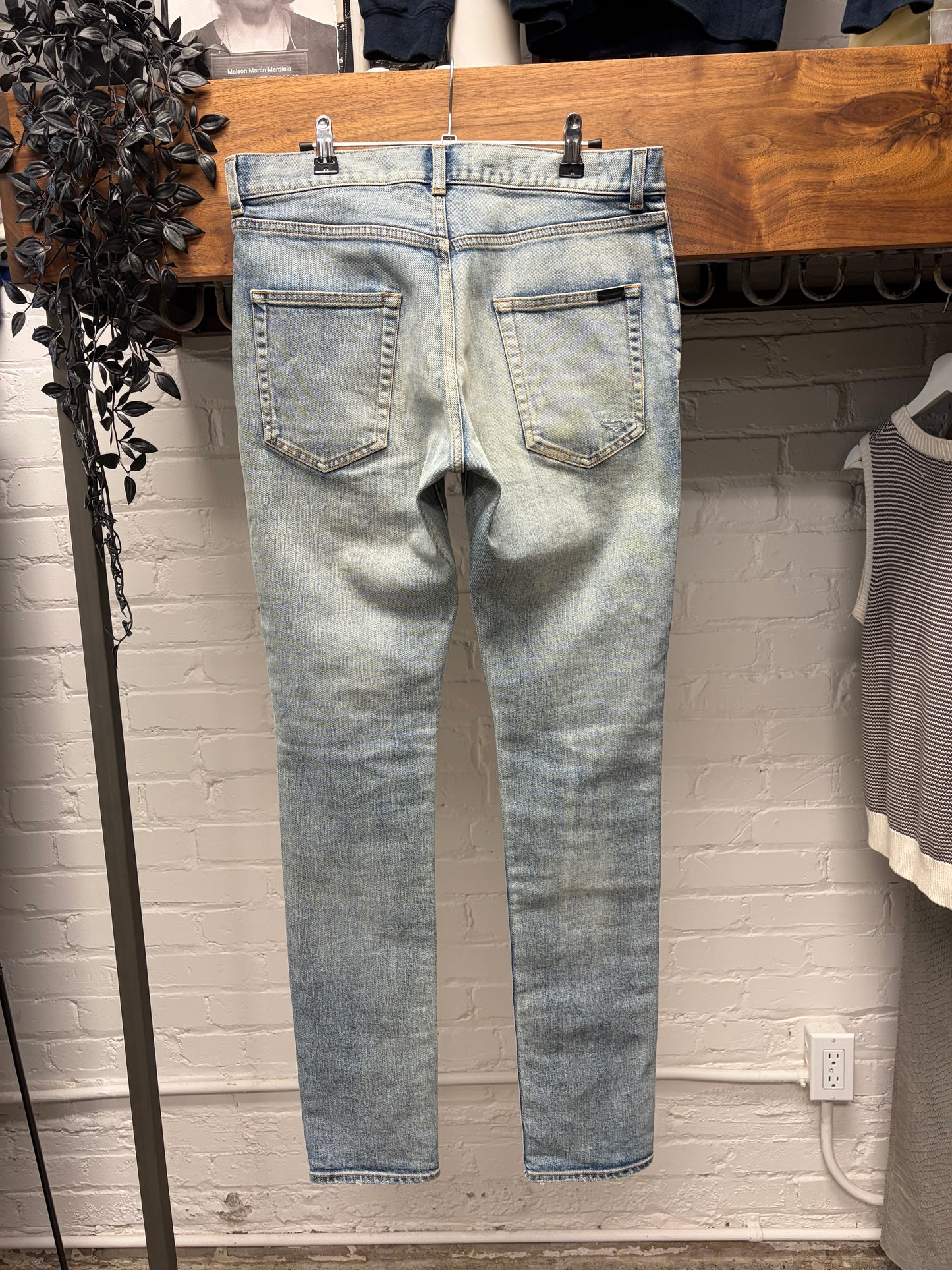 2021 Saint Laurent ‘D02’ Light Wash Blue Distressed Skinny Jeans