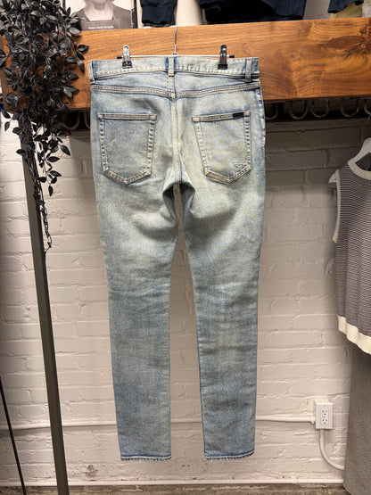2021 Saint Laurent ‘D02’ Light Wash Blue Distressed Skinny Jeans