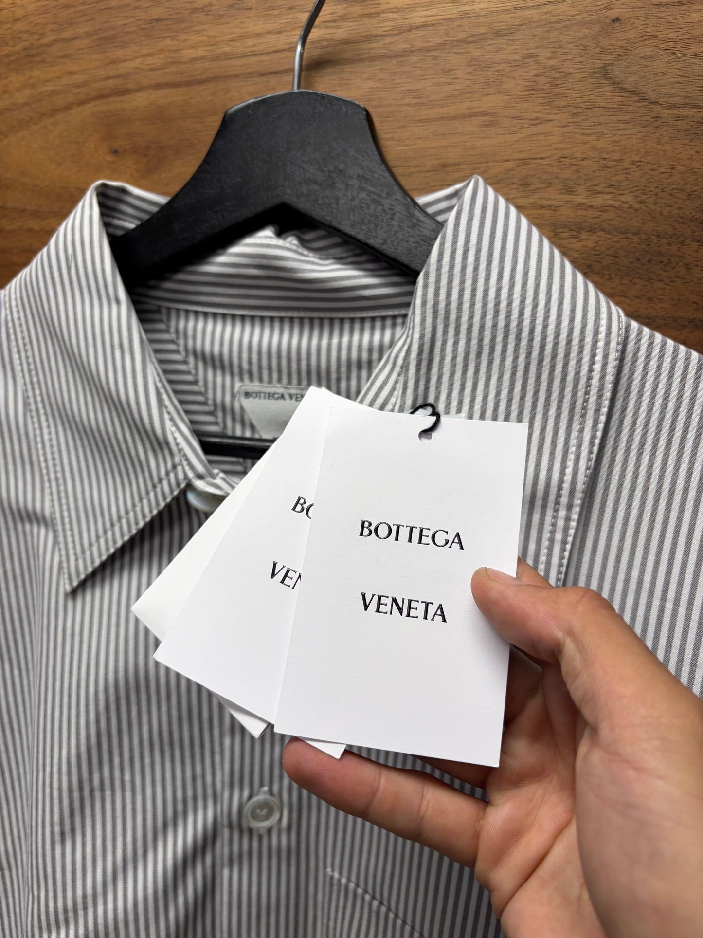 Bottega Veneta Striped Cotton ‘BV’ Minimal Logo Overshirt