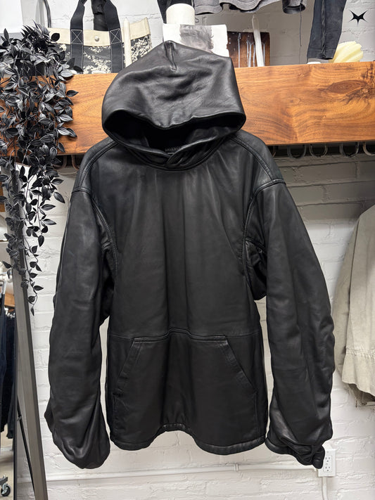 AW2022 Balenciaga Black Lambskin Leather Oversized Hoodie