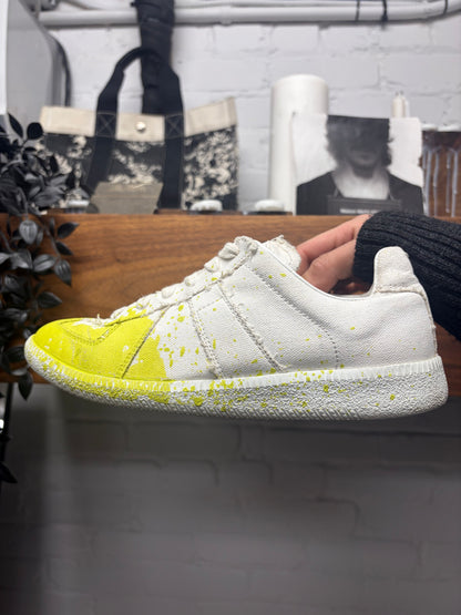 Maison Margiela ‘G.A.T.’ White Canvas Paint Splatter Low Top Sneakers