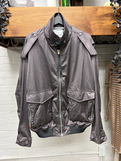 Acne Studios Satin ‘Relaxed Fit’ Grey Bomber Jacket
