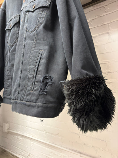 AW2023 Balenciaga ‘Mudshow’ Fur Lined Distressed Denim Jacket