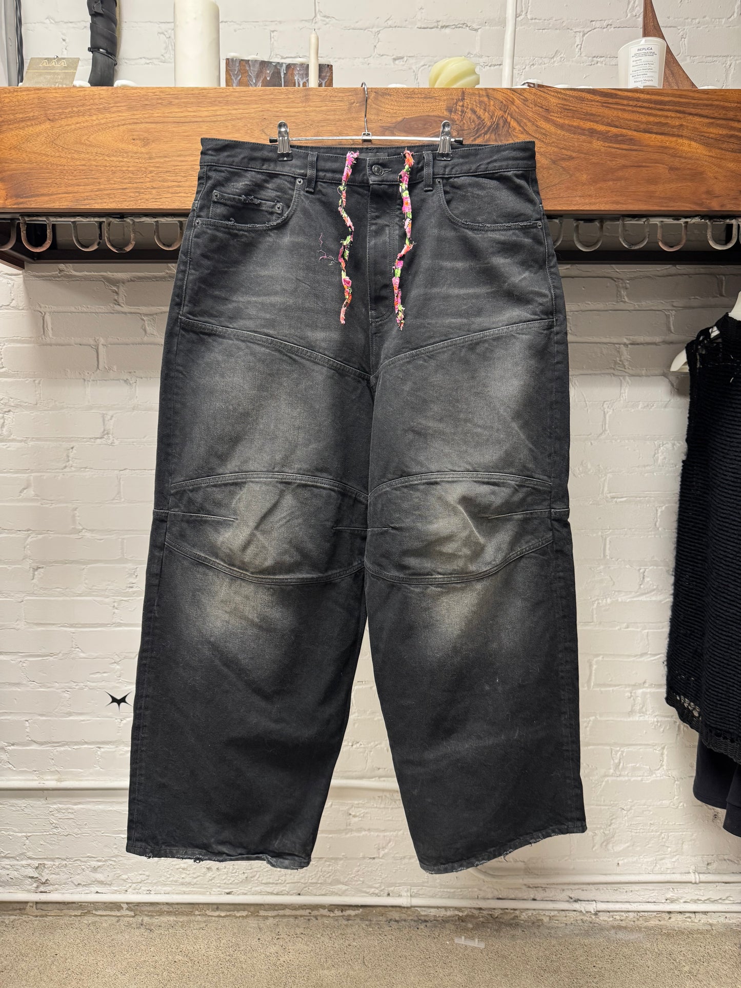 AW2024 Balenciaga ‘Fun Drawstring’ Wide Leg Faded Black Denim