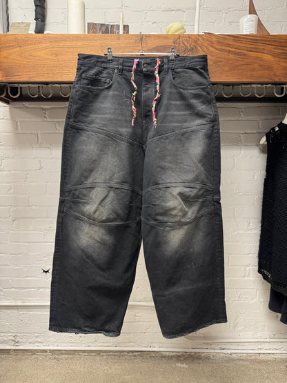 AW2024 Balenciaga ‘Fun Drawstring’ Wide Leg Faded Black Denim