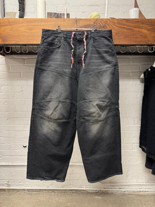 AW2024 Balenciaga ‘Fun Drawstring’ Wide Leg Faded Black Denim