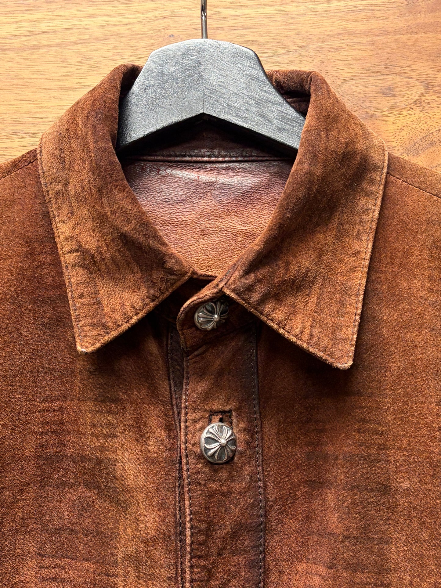 Vintage Chrome Hearts Western ‘Fleur De Lis’ Detailed Suede Collared Shirt